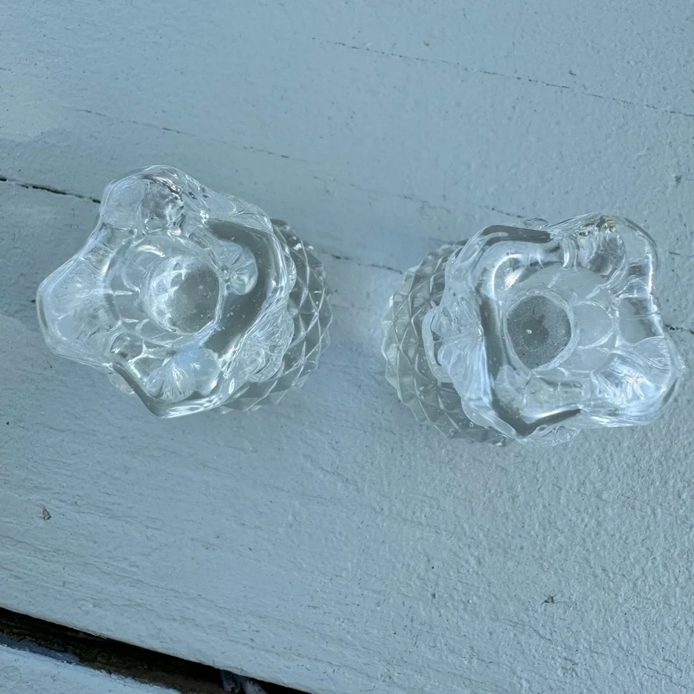 Set of 2 Williams Sonoma Glass Pineapple Small Candlestick Holders 2.5 in.